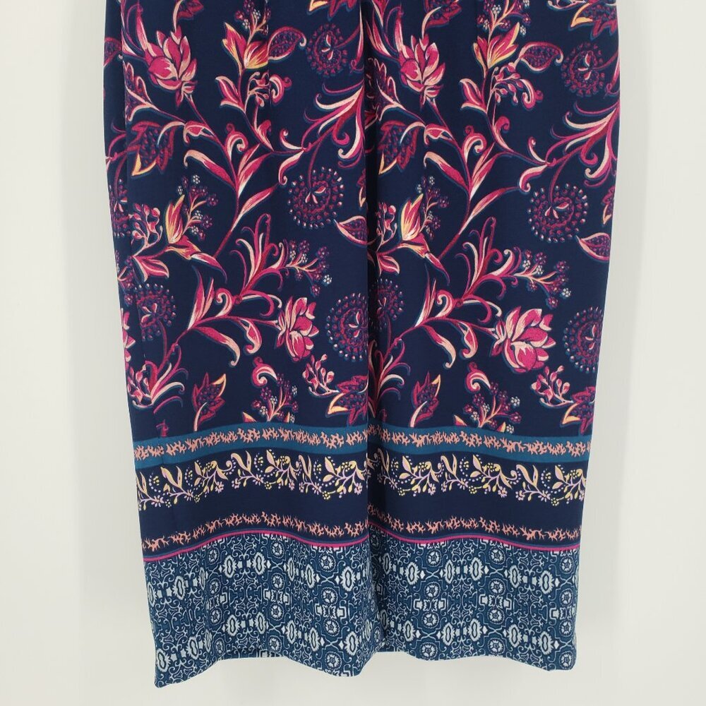 Maggy London Navy / pink Floral Sheath Dress. Beautiful embroidered collar sz 8P - Picture 8 of 9